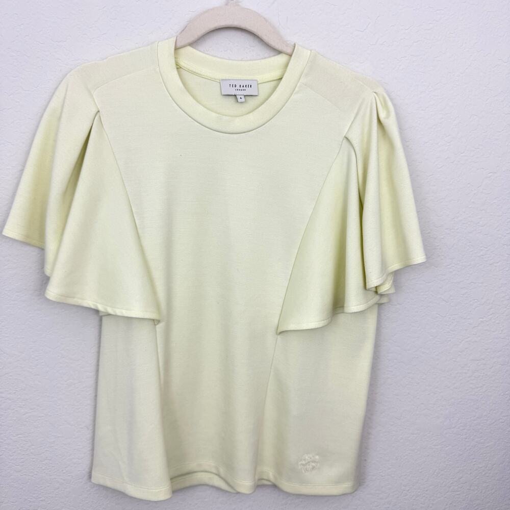 Ted Baker Womens Nikilaa Flutter Sleeve Top Blouse Size 10 Butter Yellow